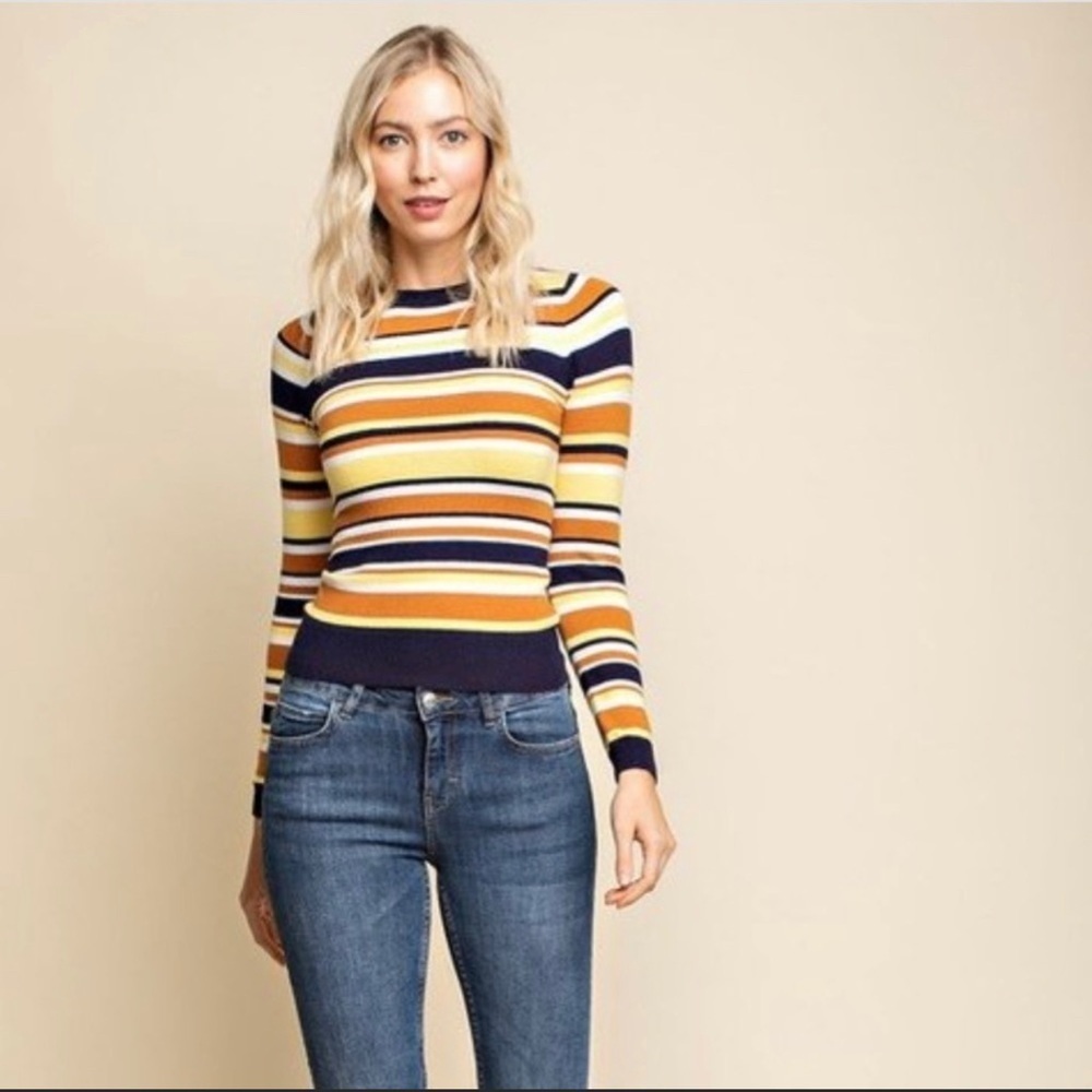 New Women Multicolor Stripped Long Sleeve Shirt Size S